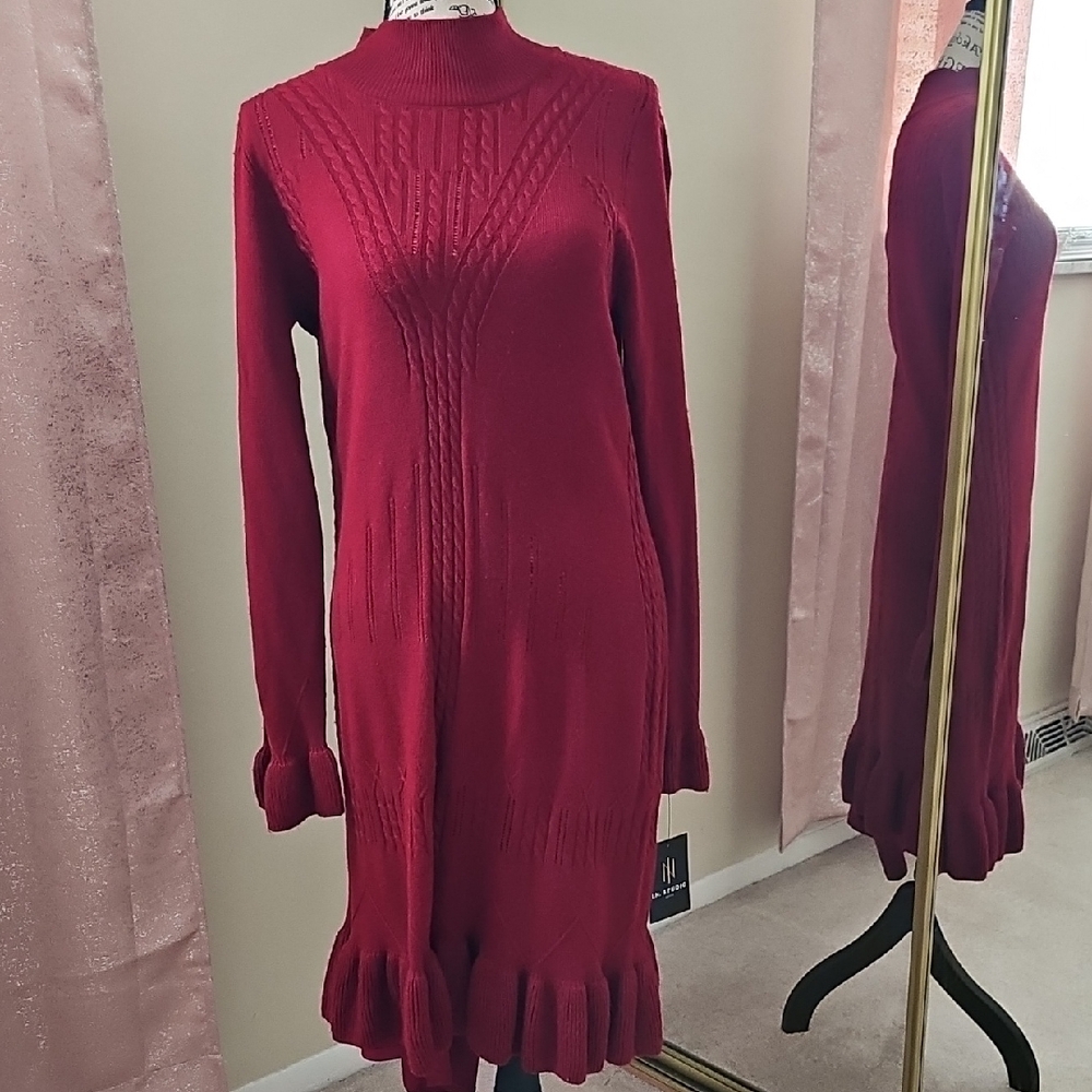 I.N. Studio Rich Red Long Sleeve Dress